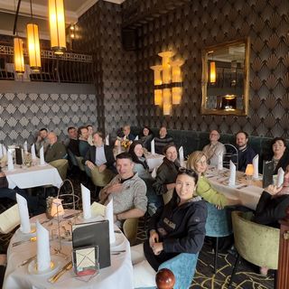 GRE Employees celebrating together at Carolaschlösschen in Dresden the 35th anniversary of their company GRE German Rail Engineering Dresden